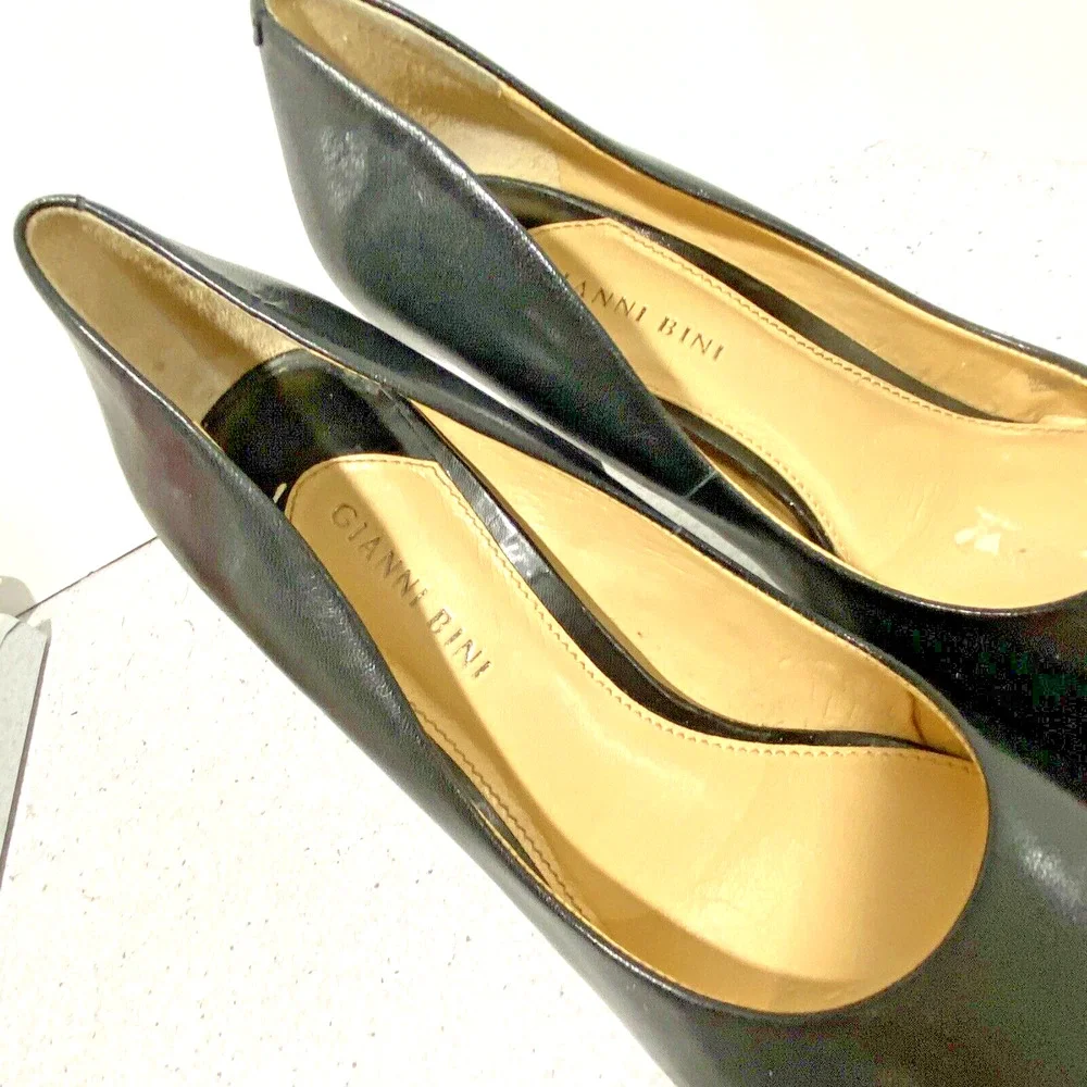 Gianni Bini Black Leather Platform High Heels Pumps Classic Stiletto Shoes 9.5M